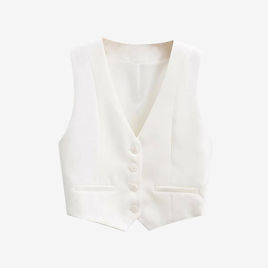 Front Buttons Cropped Waistcoat Vintage V Neck