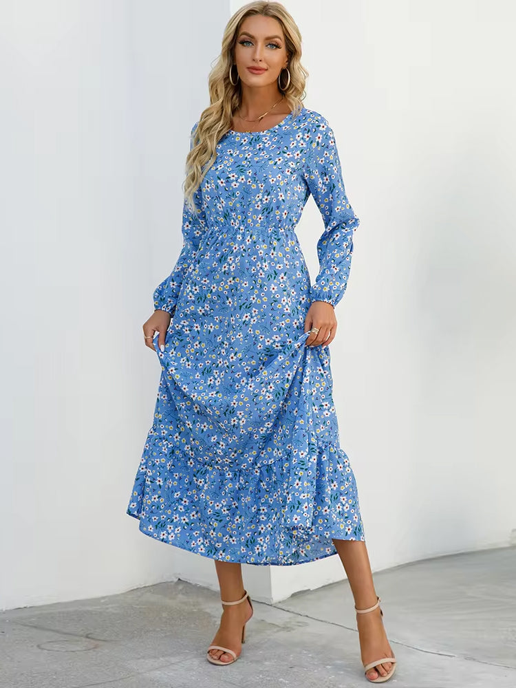 Olivia Dress Long Sleeve High Waist Chiffon Floral